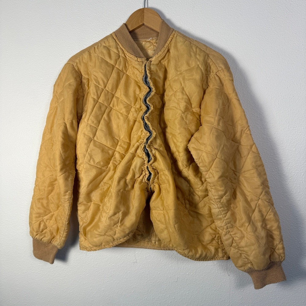 Vintage 80s  Honey Suckle Quilted Liner Jacket Mens L Yellow Zip Up Ribbed Trim